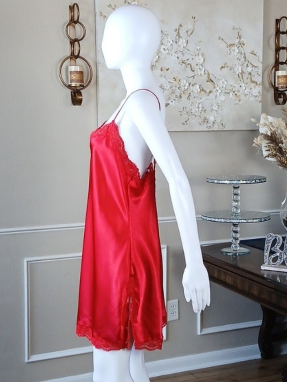 Victoria's Secret Women's Red Lace Trim Slip Mini Dress - Women's Lingerie Large - Picture 6 of 16